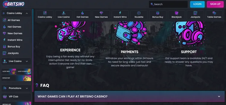 Britsino casino information panel covering payments, support and withdrawals Britsino casino information panel covering payments, support and withdrawals